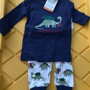 CHRISTMASAURUS dinosaur Hudson Baby Navy Sleepwear 6-12 mo. Christmas pajamas